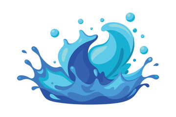 Blue water wave splashes elegantly, creating movement with droplets in a captivating design