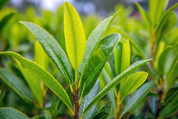 Fototapeta premium Vibrant Green Leaves Thrive in Spring Sunlight