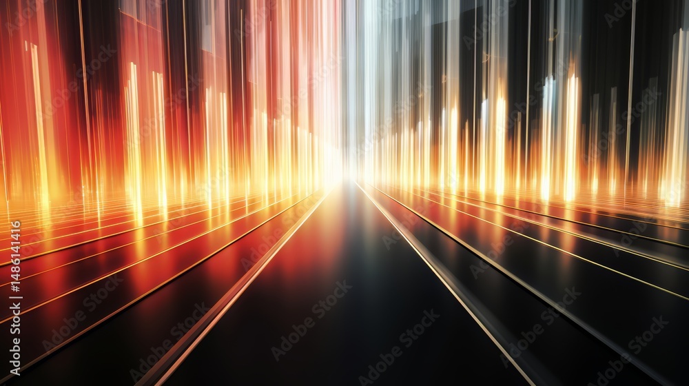 Aufkleber futuristic cityscape with a long road that is lit up with bright lights. the scene is set in a futur