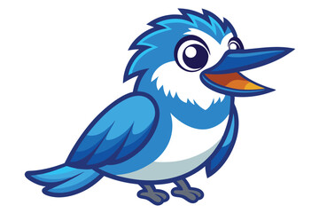 Obraz premium Cartoon blue jay spreads its wings, opening its beak on a clean background