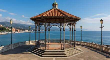 Fototapeta premium Gazebo Overlooking the Sea on a Sunny Day