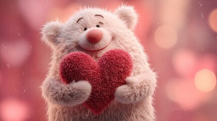 Fluffy teddy bear holding a heart