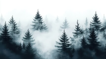 Obraz premium Misty, tranquil forest scene with silhouette trees.