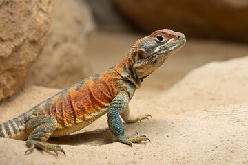Fototapeta premium Man with blue eyes and tattooed with a lizard on his shoulder