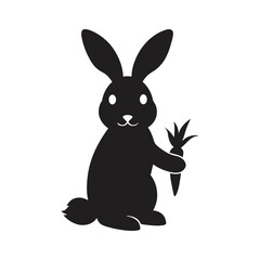 black rabbit with a big carrot vector silhouette
