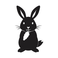 black rabbit with a big carrot vector silhouette