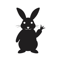 black rabbit with a big carrot vector silhouette