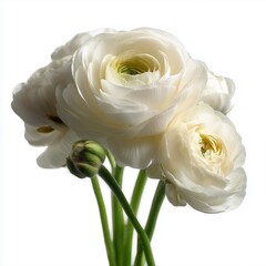 Beautiful white rununculi bouquet isolated on white background