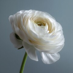 beautiful white rununculus in full bloom isolated on white background