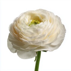 beautiful white rununculus in full bloom isolated on white background