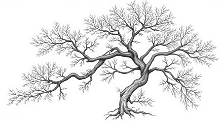 Obraz premium Majestic winter tree bare branches ink drawing