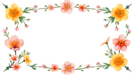 Obraz premium Spring may flower banner with watercolor painted frame of decorative ornament blossom patterns symbolized beauty, femininity mockup, may, colorful mother's day transparent background with copy space