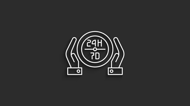 24-7 &ndash; Support Lineal Icon Animation 4K Black Background