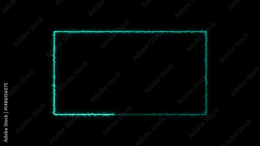 Poster cyan energy square frame with glowing electrical effect. animated cyan energy square frame with glow