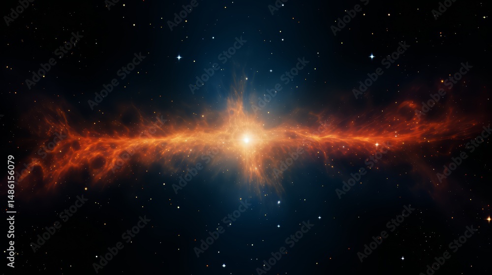 Aufkleber Long, orange line of stars in the sky. The stars are scattered all over the image, with some closer to the left side and others towards the right