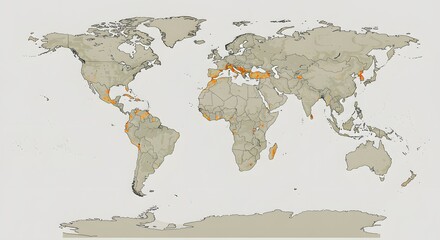 Obraz premium World Map Depicting Specific Geographic Areas in Orange