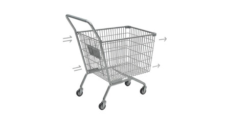 Isolated Metal Shopping Cart with Arrows