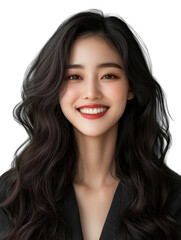 Smiling asian woman portrait studio high-quality image bright lighting