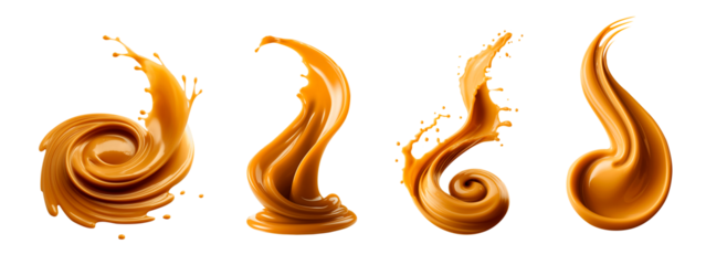 Caramel splash cut out on a transparent background