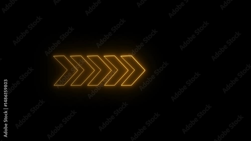 Poster arrows concept for futuristic tech visuals. glowing golden arrows on a black background animated con