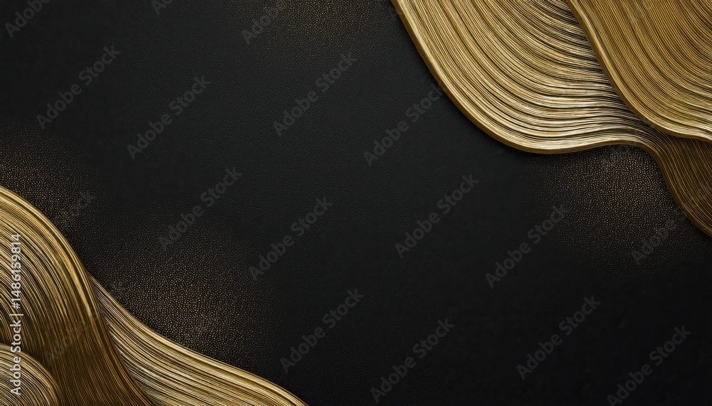 Poster luxurious black and gold abstract wave background with textured metallic accents and elegant curves 