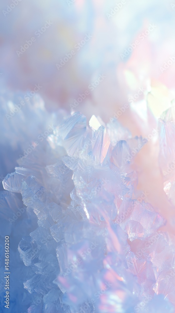 Poster iridescent crystals with a soft pastel background creating a dreamy and ethereal atmosphere for crea