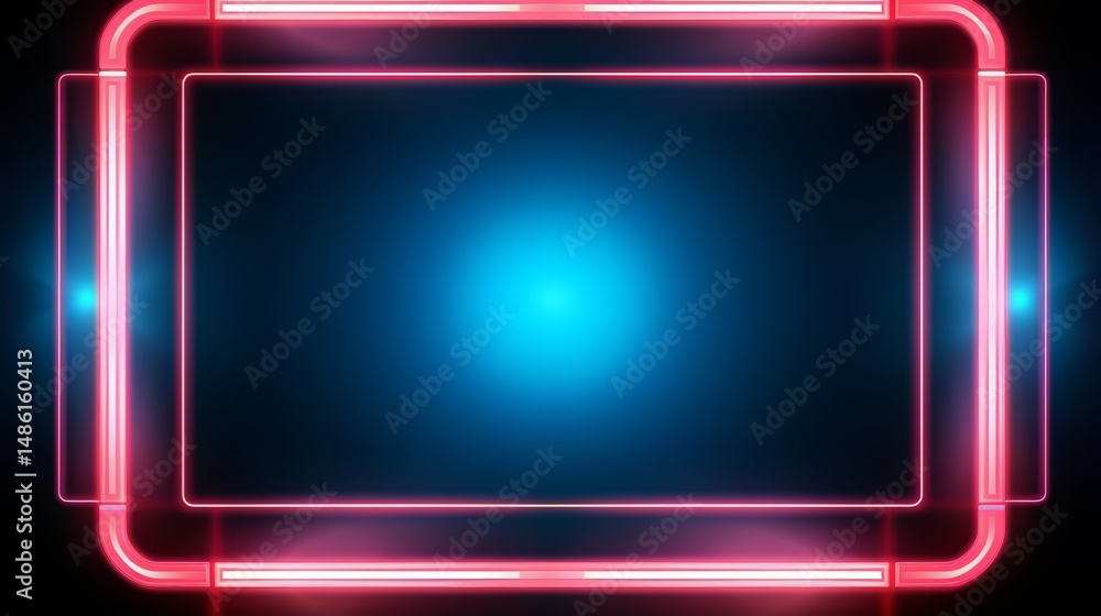 Aufkleber Red and blue neon sign with a blue circle in the middle. The sign is rectangular and has a black background