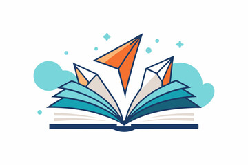 open book flying paper planes icon
