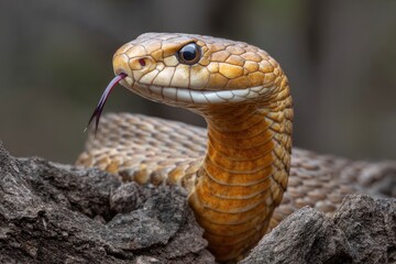 Obraz premium Snake Close Up with Tongue Flicking in Natural Habitat