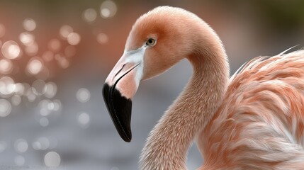 Fototapeta premium A vibrant pink flamingo gracefully rises from the shimmering water, surrounded by a strikingly colorful, glossy backdrop that enhances its reflection