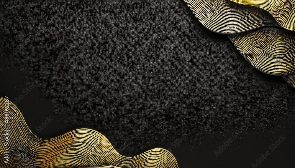 Poster luxurious black and gold abstract wave background with textured metallic accents and elegant curves 