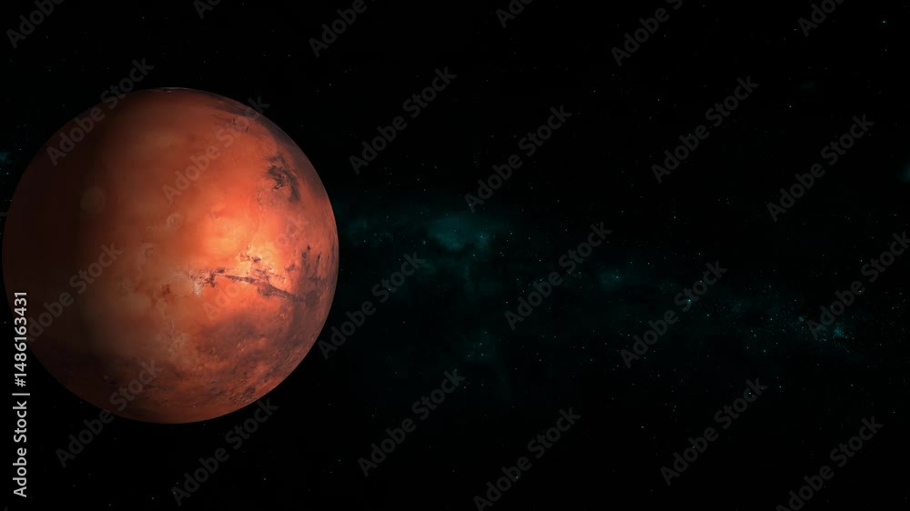 Poster mars surrounded by nebula and stars in vast space. a realistic 3d render of planet mars surrounded b