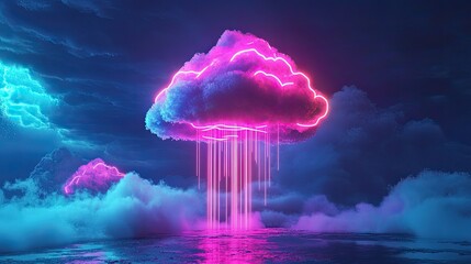 A digital illustration of a glowing cloud symbol in the center,