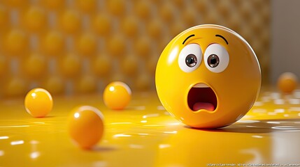 A vibrant 3D yellow emoji with a surprised and angry expression emerges from a cloud of fluffy orange and beige smoke against a light blue background,