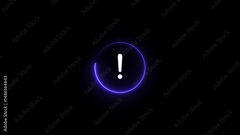 Poster loading circle with retry and refresh arrow animation. animated glowing neon exclamation mark icon w