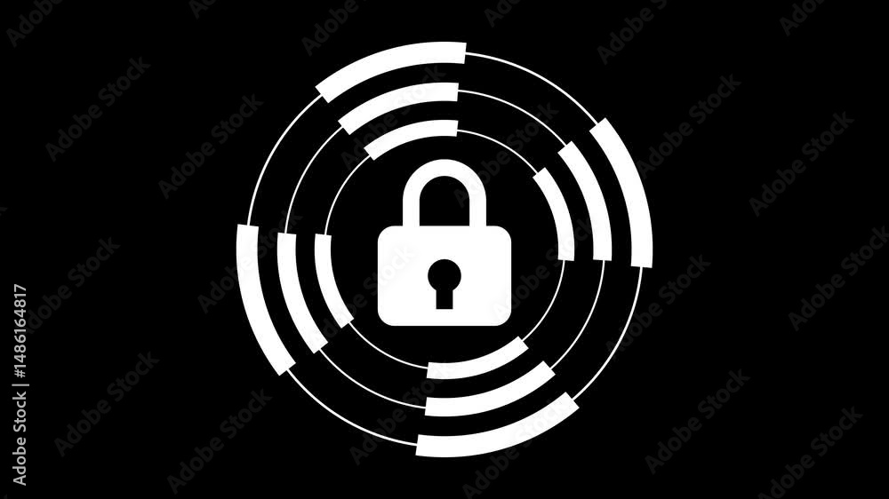 Poster abstract padlock icon in a futuristic circular design. animated abstract security padlock icon withi