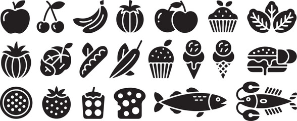 Collection of Black and White Food Icons
