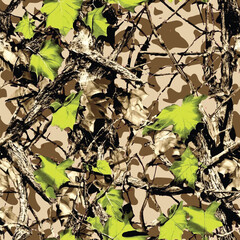 Vector hunting camouflage seamless pattern design. Camouflage background. Deer hunting, forest, jungle texture. Realistic tree seamless pattern. Digital camouflage 
