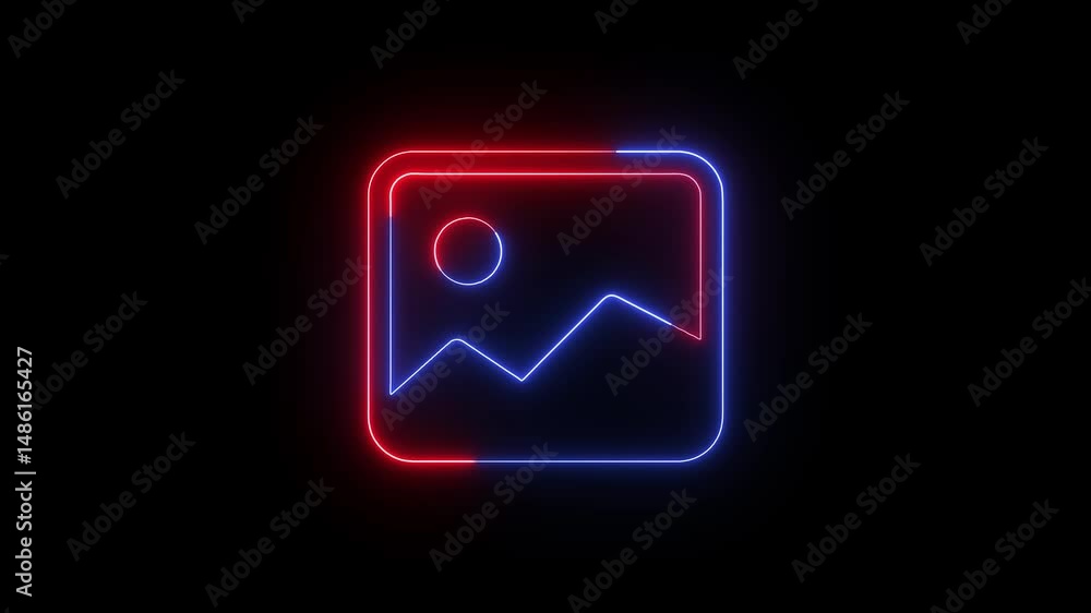 Poster glowing neon image icon animation displaying landscape elements on a dark background representing di