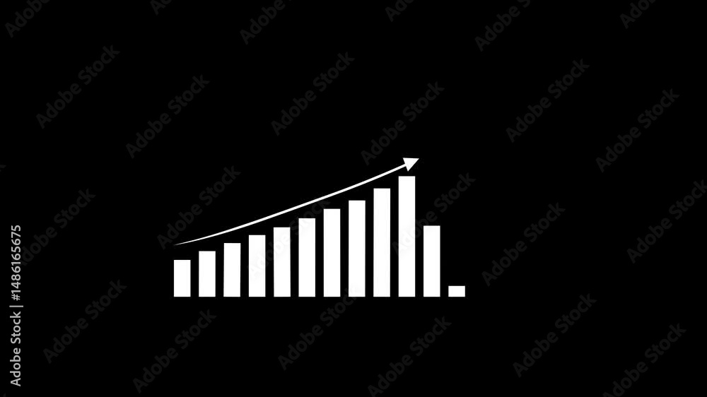 Poster visualizing financial triumph with upward bar graph. animated ascending bar graph with arrow represe