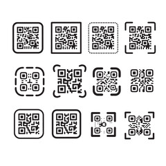 This image displays nine QR codes, each showing a different phase of the scanning process.