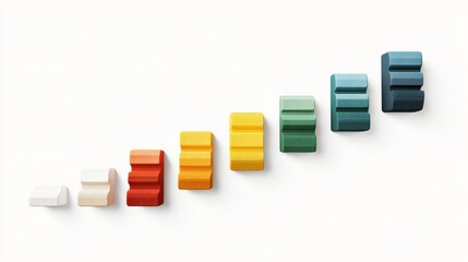 Colorful wooden blocks arranged in a row representing growth steps toward achieving goals and building foundations