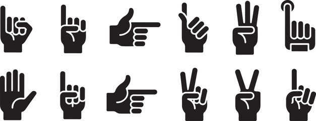 Collection of Black Hand Gestures Icons Set