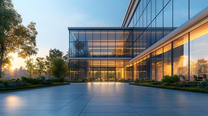 Obraz premium Serene morning light entering modern building lobby high resolution image
