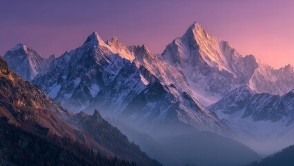 Fototapeta premium Majestic Mountain Peaks Glowing at Dawn