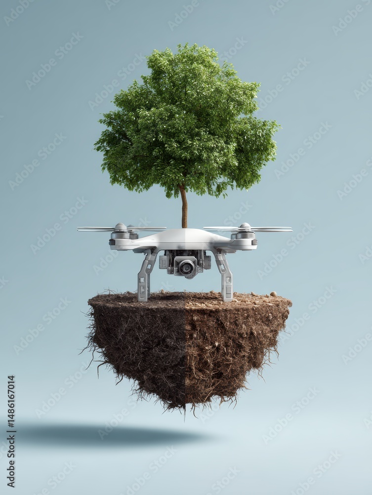 Aufkleber ai-controlled drone networks for mapping deforestation in a detailed stock photo.