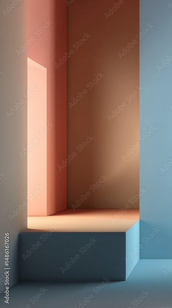 Poster abstract geometric composition with soft pastel tones creating a modern aesthetic in a minimalist in