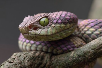 Obraz premium Detailed Close-up of a Snake Resting on a Branch in Nature