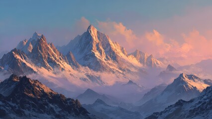 Snowy Peaks Illuminated by Morning Light