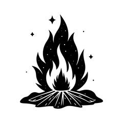 burning bonfire large flame camping silhouette vector